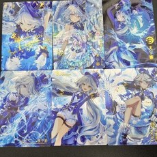 適暢專營 芙寧娜水神芙卡洛斯原神DIY燙金卡牌六張套組，二次元精美周邊收藏, 芙寧娜卡牌水神芙卡洛斯原神周邊
