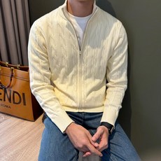 COSYEVNO 꽈배기 무늬 하이넥 니트 가디건 남성 가을 겨울 집업 스웨터 코트