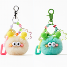 다은랜드 폼폼이 키링 먼지인형 키링 열쇠고리 1+1, 민트 화이트, 1개