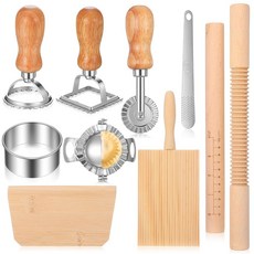 Ckhoid 10Pcs 노치 파스타 만들기 도구 키트 액세서리 보드 커터 라비올리 스탬프 나무 나사산 롤러 세트 국수 만두 제조기