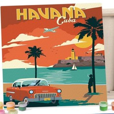 W44 DIY 페인팅 캔버스 랜드마크 쿠바하바나 25X25 아이러브페인팅