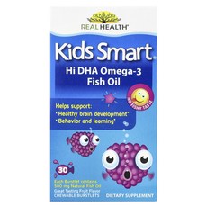 행복하고 건강하게 Kids Smart Kids Smart® 하이 DHA-오메가 3 피쉬 오일 과일 맛 츄어블 버스트릿 30개 백년회로하세요, KidsSmartKidsSmart하이DHA오메가3피쉬오