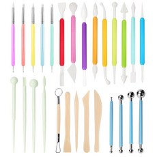 Acantha 27피스 폴리머 클레이 도구 세트 조각 조각 도자기 및 에어 드라이 클레이 키트 어린이 및 성인용 - 모델링 트리밍 도팅 퐁당 엠보싱 및 페인팅 도, Acantha 27피스 폴리머 클레이 도구 세트, 조각