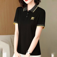 MOSAIRATION 여름 중년 여성 골프티셔츠 카라넥 단추 스판 자수 상의 골프복 레귤러핏 반팔 통기성 순면 골프웨어 폴로 고급 프리미엄 루즈핏 골프셔츠M~4XL A21