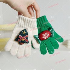 台灣出貨 秋冬季新款聖誕系列聖誕樹老人麋鹿針織毛線手套兒童保暖分指手套