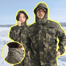레저다모아 낚시 레저 방한복 겨동계 겨울 낚시복 작업복 블랙 카모 점퍼 상하의 세트, 카키밀리터리(시즌이벤트중)
