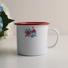 빈티지 플라워 법랑컵 법랑머그컵 레드립, 직경 9cm 350ml No Cover