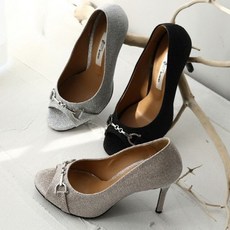 반짝이구두 국내제작 미시 토오픈 체인 반짝이 글리터 펌프스힐Y