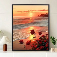 실십자수 꽃 프린트 십자수, 유화 패키지 내부, 45x60, r0092 장미