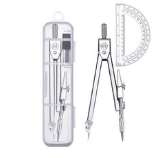 각도기 및 나침반 세트 각도기 기하학용 나침반 수학 학교 기하학 도구 세트 실버 161776, 각도기 및 나침반 세트, 각도기, 기하학용 나침반, 수, 1개, 1)실버