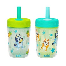 Zak Designs Peppa Pig Capri 유아용 텀블러 여행 또는 가정용 266.2ml(9온스) 2팩 이중벽 플라스틱 빨대컵 누출 방지 디자인 어린이(페파 및, Bluey