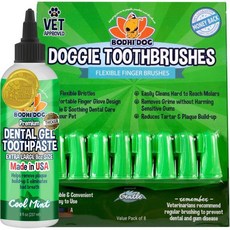 바디 독 덴탈 젤은 치석 상쾌 구취 줄여줍니다 + 8팩 순 일회용 핑거 칫솔 | 실리콘 브리스틀이 있 부드럽고 개 구강 관리 또 치 번들, Finger Toothbrush Bundle, 1개