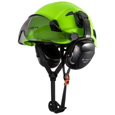 【臺灣 隔日-發貨 可開發票】LOEBUCK洛巴克帶30分貝降噪隔音耳罩 美式 建築 安全帽 工程 施工 透氣 防護帽, 綠帽+耳罩+黑鏡, 1個