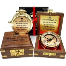 나침반 나무 상자 속의 드림 체이서 - 그를 위한 자신감 넘치는 2026 졸업 선물 대학 고등학교 아들 을 생일 아이디어 인사말 카드 포함 동기 부여, Dream Chaser - Go Confidently