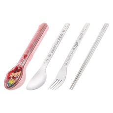 迪士尼小美人魚兒童餐具組 不鏽鋼湯匙叉子筷子三件組 寶寶學習餐具, 美人魚紅, 1個, 湯匙、叉子、筷子