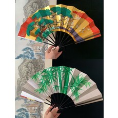 手繪扇面摺扇 飾扇子 金銀箔面松竹梅圖案, 如圖所示, 1個