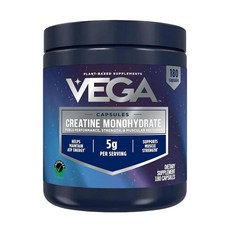Vega 미립자 크레아틴 모노하이드레이트 파우더 무향 - 남성 및 여성용 순수 비건 크레아틴 5g 강도 성능 및 100회 분량 (499.0g(17.6온스), 180 Count (Pack of 1), 1개, 180