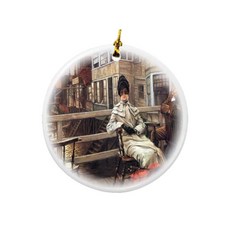 Rikki Knight James Tissot Art ON 온 THE 더 Ferry Waiting #1 디자인 원형 도자기 양면 크리스마스 장식품 282285