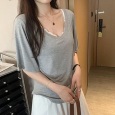 Yellwel 여름용 여성용 루즈핏 반팔 티셔츠 DJP