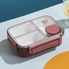 식기 소스 상자가있는 850ML 도시락 상자 어린이를위한 휴대용 플라스틱 구획 도시락 상자 식품 저장 용기, 05 Red 3Grids