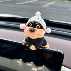 簪花蜜蜂小狗汽車中控台擺件 車內出風口裝飾 毛絨玩偶公仔, 1個, 灰帽顯眼汪-趴屏1:如圖
