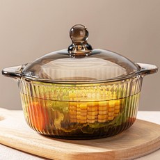 耐熱玻璃湯碗 茶色 帶蓋 雙耳 1000ml, 1個, 900茶色豎紋泡麵碗帶蓋
