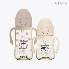 1+1 유비맘 트래블 에디션 몽이 몽자 PPSU 원터치 아기 빨대컵 200ml 물샘방지, 알로하몽이(초코)+봉쥬르몽자(베이지)