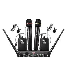 데브라 AU-400 UHF 4채널 핸드헬드 무선 마이크 시스템 밴드 공연용 라펠 헤드셋 포함, 02 2Handheld2Bodypack