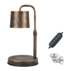 無線遙控定時條光木藝香薰融蠟燈 融燭燈/蠟燭燈/香氛蠟燭/造型融蠟燈/香氛融蠟燈/薰香燈 (送燈泡), 古銅｜定時開關（鹵素燈泡x2）, 古銅色