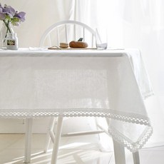 까사베르데 에델린 레이스 린넨 식탁보, 화이트, 6인(180 x 130cm), 1개