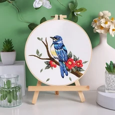 중국 바람 새 꽃 패턴 자수 키트 지시 바늘 천 패턴 DIY 공예 키트 홈 데코, 01 No Frame, 01 Color 2