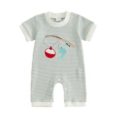 Bagilaanoe Infant Baby Boy Short Sleeve Romper Jumpsuit Pants Deer Duck Waffle Knit Outfit Summer, Light Green Fish