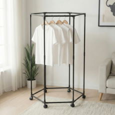 홈위시 이동식 육각형 튼튼한 360도 회전 철제 행거, 블랙