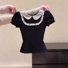 해피유통 러블리 프릴 카라 퍼프소매 여성 반팔 티셔츠