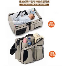 攜帶式可折疊兩用媽咪包 嬰兒床, 灰底藍色