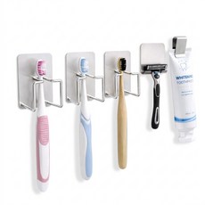 뉴하 물기차단 스텐 접착식 무타공 욕실 칫솔걸이 거치대 세트, 1세트, 실버