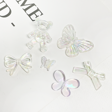 [6종] AB투명 하리보 나비 리본 비즈재료(2개), 홀로그램나비