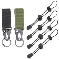 SquEqu 6팩 전술 기어 클립 부착 후크 세트 벨트 키퍼 키 홀더 신축성 있는 로프 행거 랜야드 MOLLE 스트랩 생존 장비 응급 처치 키트 밀리터리 백팩 관리 파우치, 1개