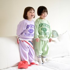 [12시전주문 오늘출발] 메르시보꾸 아동공용 민트포도상하복 긴소매 맨투맨 긴바지 세트 봄가을 캐주얼