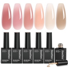 Beetles 누드 젤 네일 폴리쉬 세트 - 6가지 색상 누드 핑크 브라운 뉴트럴 젤리 젤 폴리쉬 키트 시어 반투명 효과 흡수 UV 네일 아트 디자인 드렁큰 로즈 컬렉션 매니큐, Beetles 누드 젤 네일 폴리쉬 세트 - 6가지 색