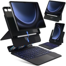 AITEWO 갤럭시 탭 호환 블루투스 키보드 케이스 분리형 매직키보드 360도회전 S펜 수납 한글각인 S9/10/FE/S10Lite 11인치 S9FE+/S9+/S10+ 12.4, 1개, 블랙