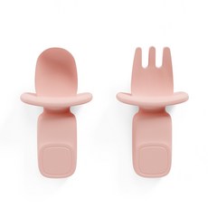 寶寶矽膠吸盤碗 幼兒學習餐具 副食品練習碗 防翻防灑 短柄訓練勺叉, 1個, 短柄練習叉勺組-粉色