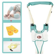 寶寶學步帶 護胸防勒學行帶 多功能嬰兒背帶 透氣學步背心, 全段加襠透氣清新藍4件套, 1個