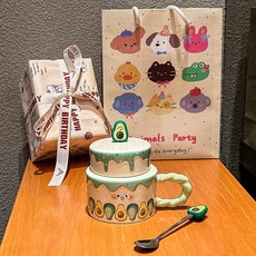 onyou 케이크 머그컵 도자기 선물 감성 귀여운 생일선물 (선물포장 옵션), 1개, 아보카도 (고급 선물 상자 + 선물 가방)
