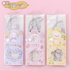 【JAR嚴選】學習套尺4件組，學生製圖必備，清晰刻度，精準測量，輕巧耐用, 1個, 可愛卡通
