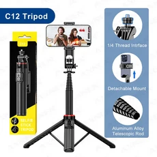 AXNEN 휴대폰 삼각대 C12/C13 핸드폰용 팁 Gopro 액션 카메라 라이브용 무선 블루투스 리모콘이 포함된 132, 02 C12 Selfie Tripod