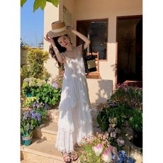 Yellwell여성 여름 레이스 슬리브리스 롱 드레스 여성용 시원한 비치 원피스LST