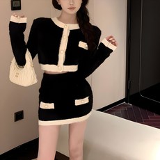 cammello 여성 앙고라 니트 투피스 셋업 크롭니트 미니 스커트 세트