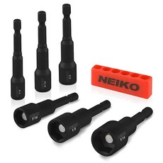 NEIKO 10066A 0.6cm(1/4인치) 육각 섕크 마그네틱 파워 너트 드라이버 세트 | 5피스 SAE 사이즈 0.6cm(1/4인치)에서 1.3cm(1/2인치) Cr-V_, 6 Piece