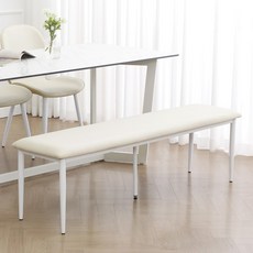 바네스데코 투톤라운딩 6인 식탁 가죽 벤치 3인용, 아이화이트